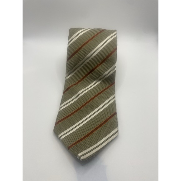 Ermenegildo Zegna Mens Green Stripes Silk/ Cotton Blend-Neck Tie-Made Italy - Picture 4 of 7